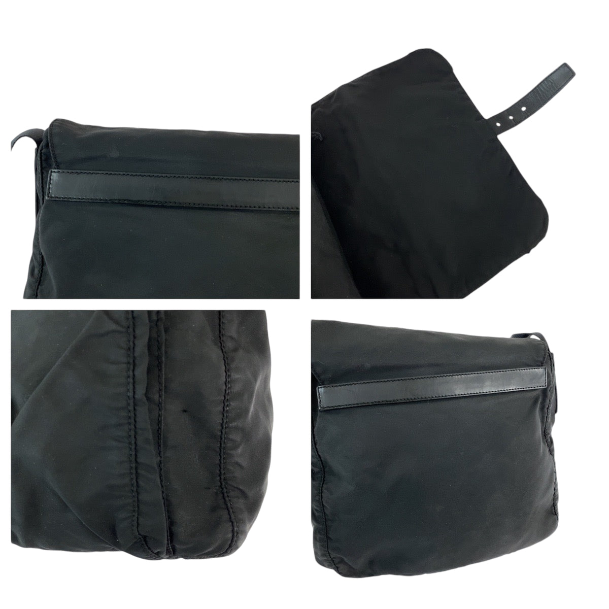 PRADA Shoulder Bag Nylon Black SilverMetal Shoulder Bag pochette Test Triangle With logo Women Used Authentic