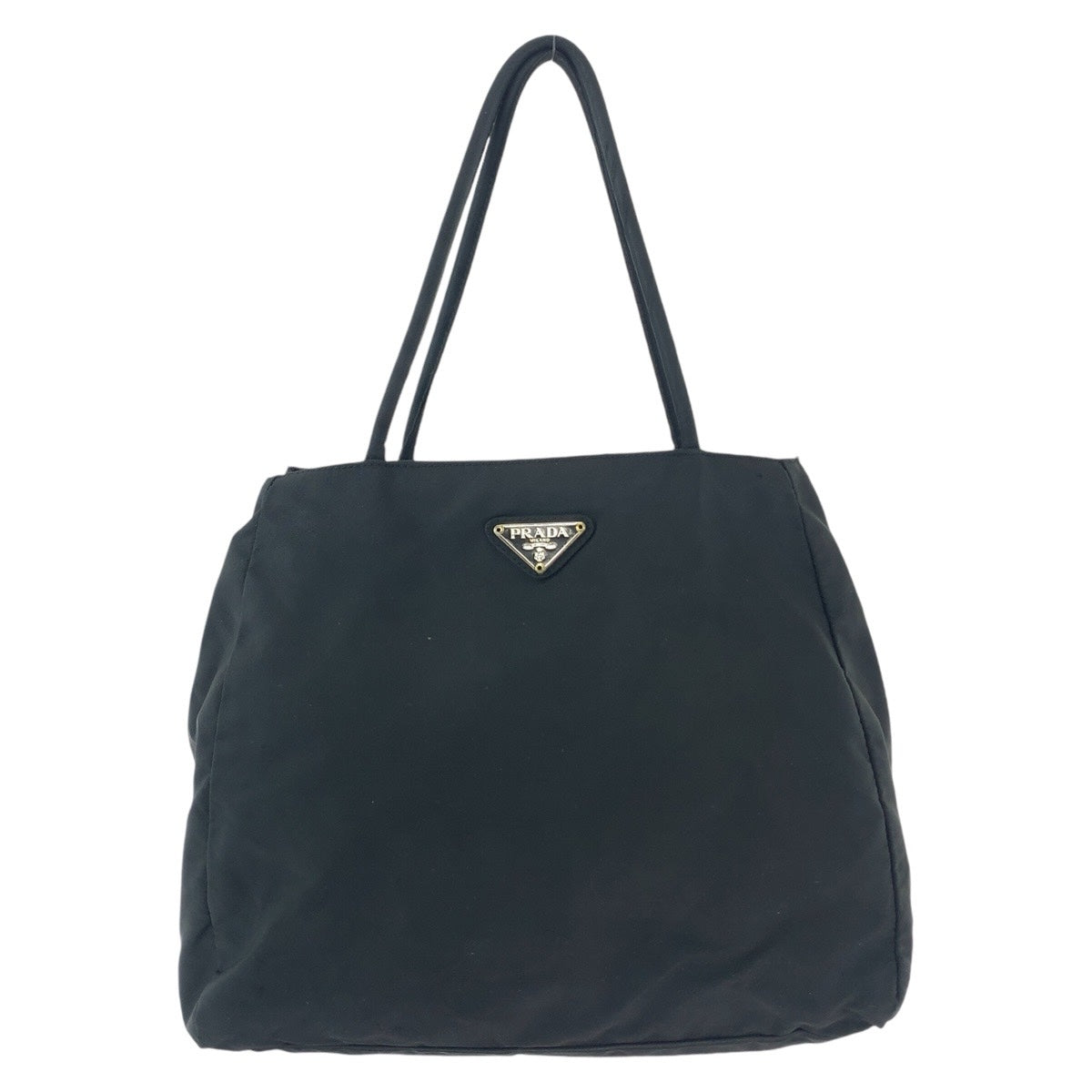 PRADA Tote Bag Nylon Black SilverMetal Tote Bag Shoulder Bag Test Triangle With logo Women Used Authentic