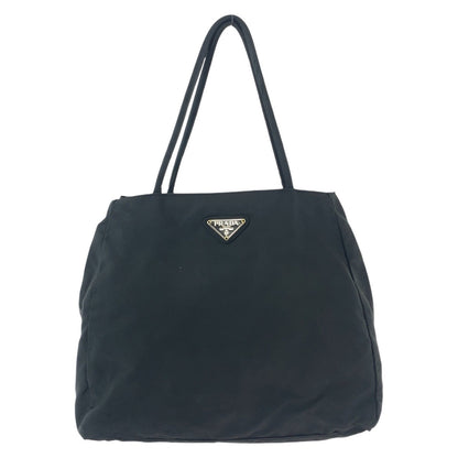 PRADA Tote Bag Nylon Black SilverMetal Tote Bag Shoulder Bag Test Triangle With logo Women Used Authentic