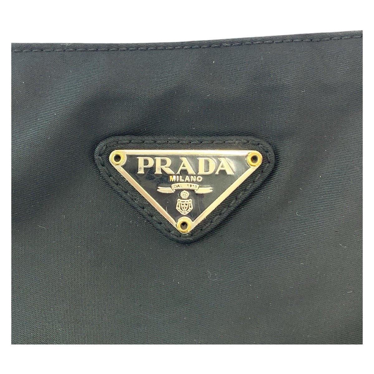 PRADA Tote Bag Nylon Black SilverMetal Tote Bag Shoulder Bag Test Triangle With logo Women Used Authentic