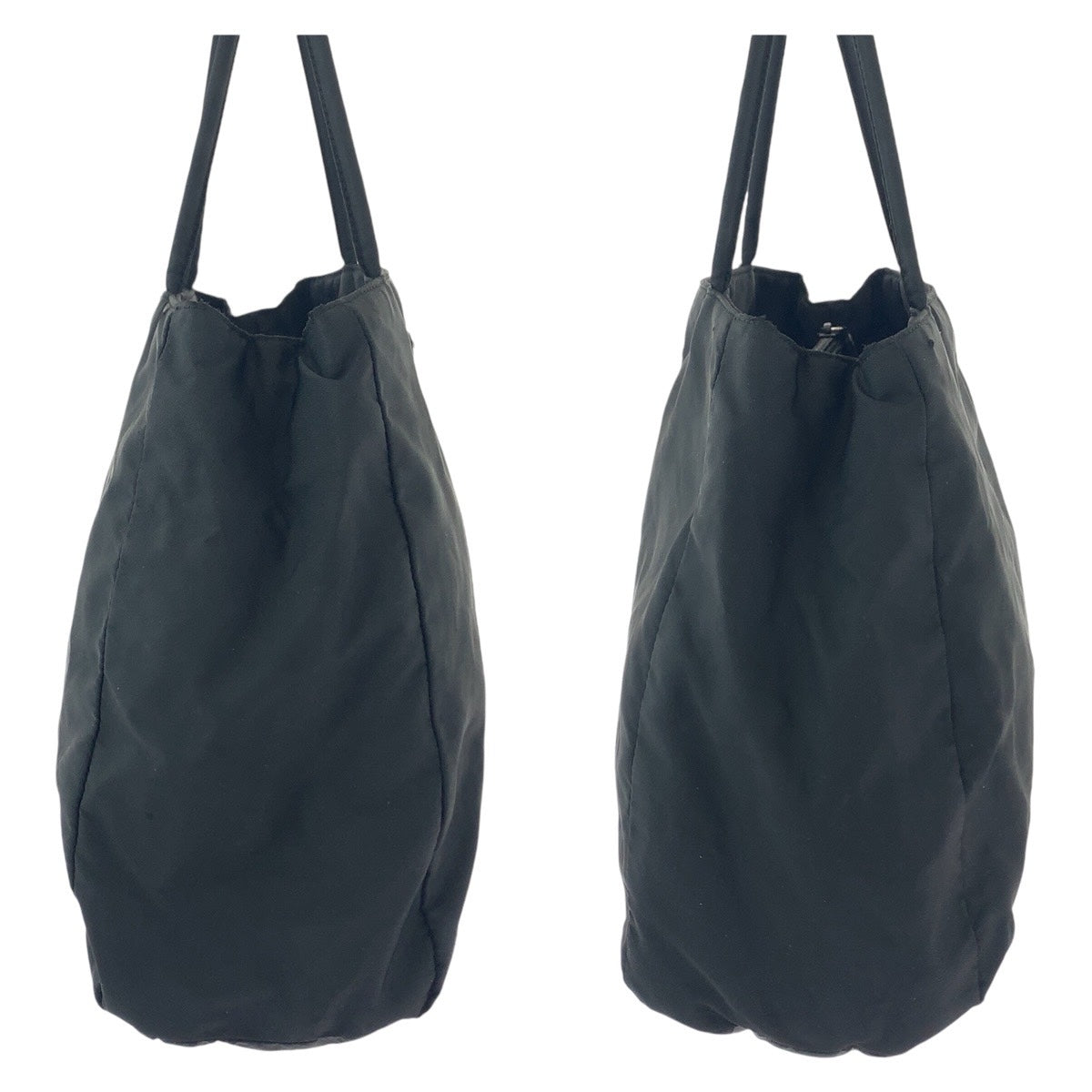 PRADA Tote Bag Nylon Black SilverMetal Tote Bag Shoulder Bag Test Triangle With logo Women Used Authentic