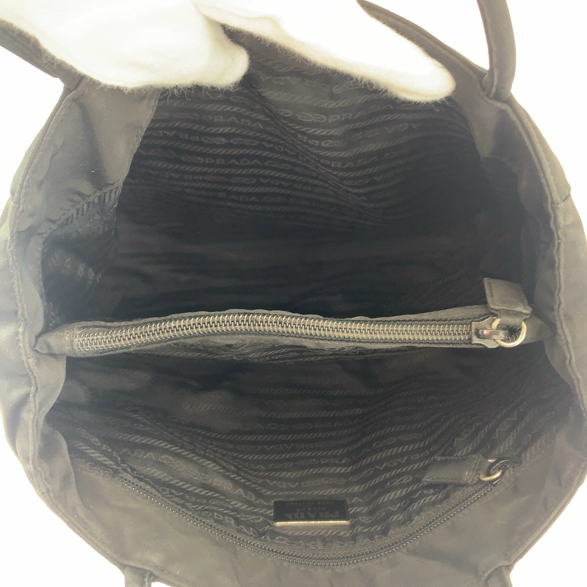 PRADA Tote Bag Nylon Black SilverMetal Tote Bag Shoulder Bag Test Triangle With logo Women Used Authentic