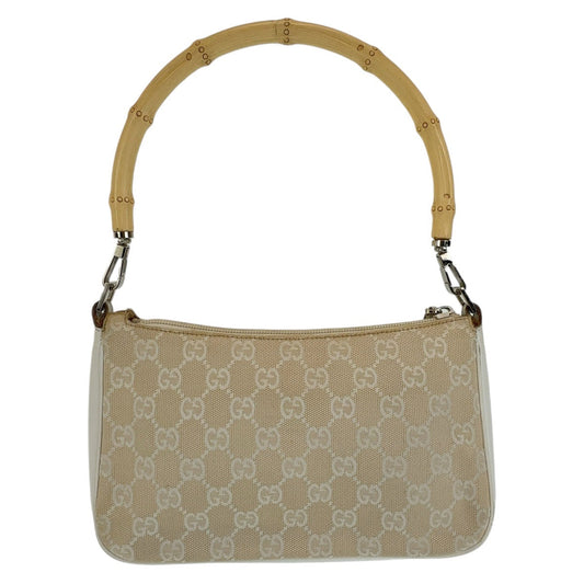 GUCCI Shoulder Bag 001 3870 GG canvas, leather White Beige SilverMetal Shoulder Bag Handbag Accessory Pouch Bamboo Women Used Authentic