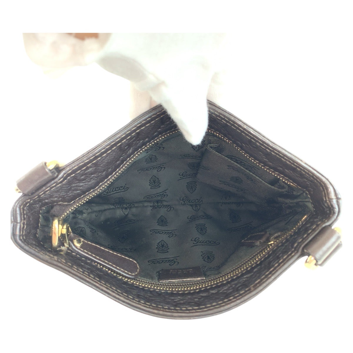 GUCCI Shoulder Bag 201538 leather Brown Gold Metal Crossbody Shoulder Bag Pochette Guccisima mens Used Authentic