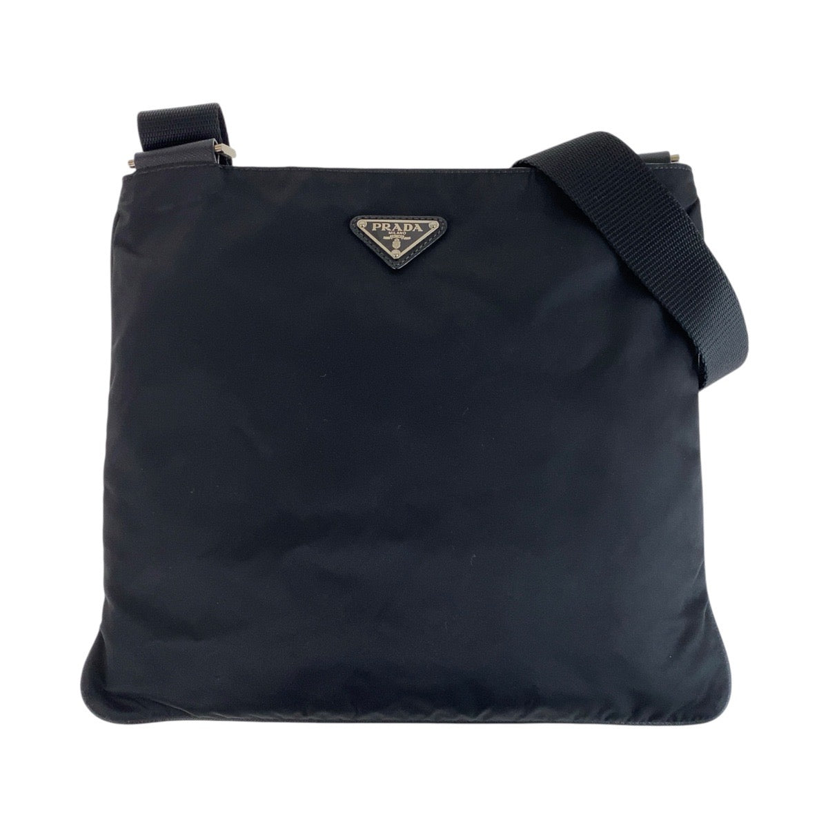 PRADA Shoulder Bag Nylon Black SilverMetal Crossbody Shoulder Bag Messenger Bag Test Triangle With logo mens Used Authentic