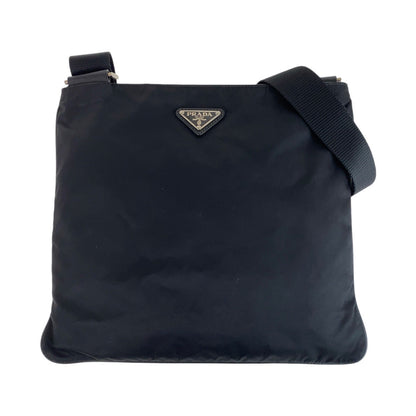 PRADA Shoulder Bag Nylon Black SilverMetal Crossbody Shoulder Bag Messenger Bag Test Triangle With logo mens Used Authentic