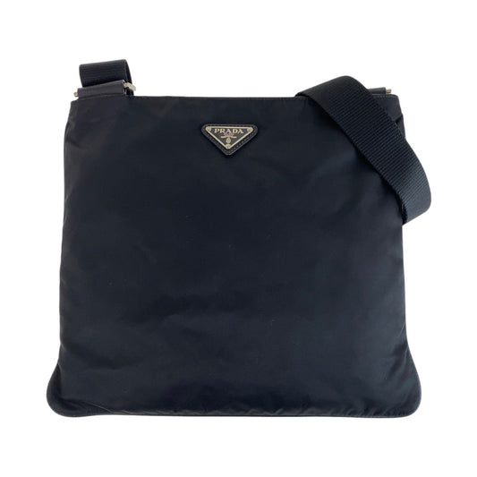 PRADA Shoulder Bag Nylon Black SilverMetal Crossbody Shoulder Bag Messenger Bag Test Triangle With logo mens Used Authentic