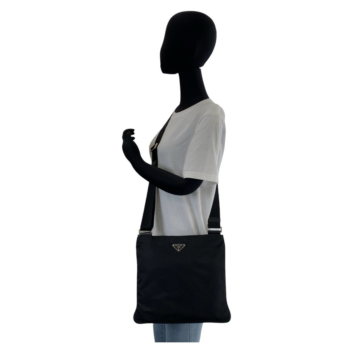PRADA Shoulder Bag Nylon Black SilverMetal Crossbody Shoulder Bag Messenger Bag Test Triangle With logo mens Used Authentic