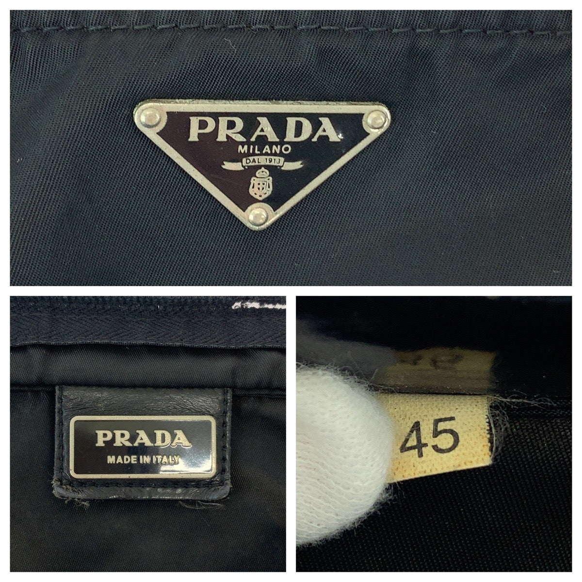 PRADA Shoulder Bag Nylon Black Silver Metal Shoulder Bag pochette Test Triangle With logo Women Used Authentic