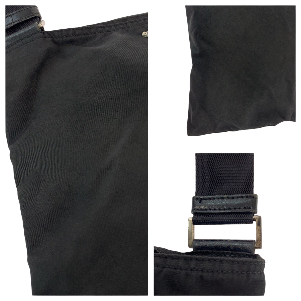 PRADA Shoulder Bag Nylon Black Silver Metal Shoulder Bag pochette Test Triangle With logo Women Used Authentic