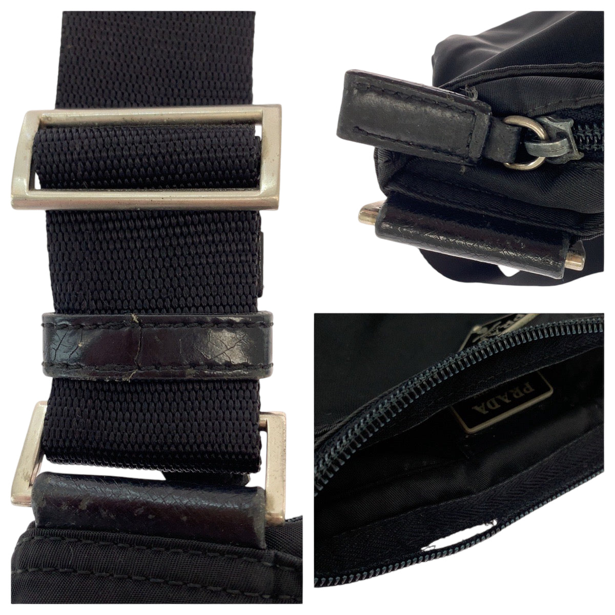 PRADA Shoulder Bag Nylon Black Silver Metal Shoulder Bag pochette Test Triangle With logo Women Used Authentic