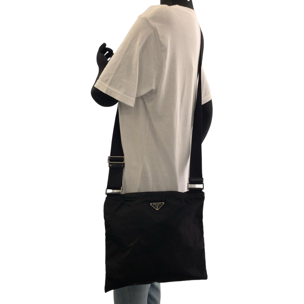 PRADA Shoulder Bag Nylon Black Silver Metal Shoulder Bag pochette Test Triangle With logo Women Used Authentic