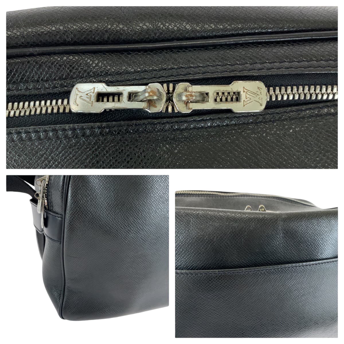LOUIS VUITTON Shoulder Bag M30152 Taiga Ardoise Black SilverMetal Shoulder Bag Crossbody Taiga reporter mens Used Authentic