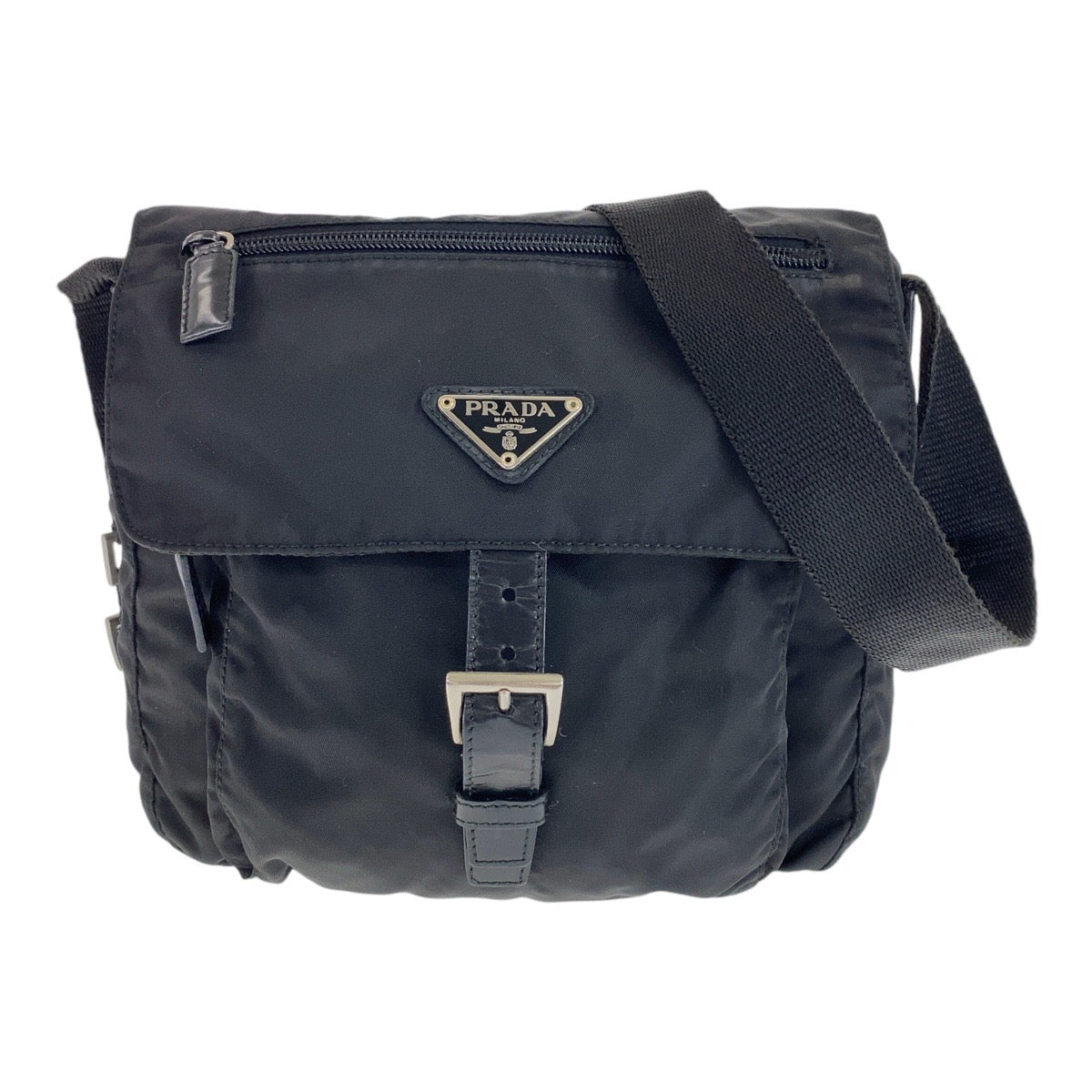 PRADA Shoulder Bag Nylon, Leather Black SilverMetal Crossbody Shoulder Bag Messenger Bag Test Triangle With logo mens Used Authentic