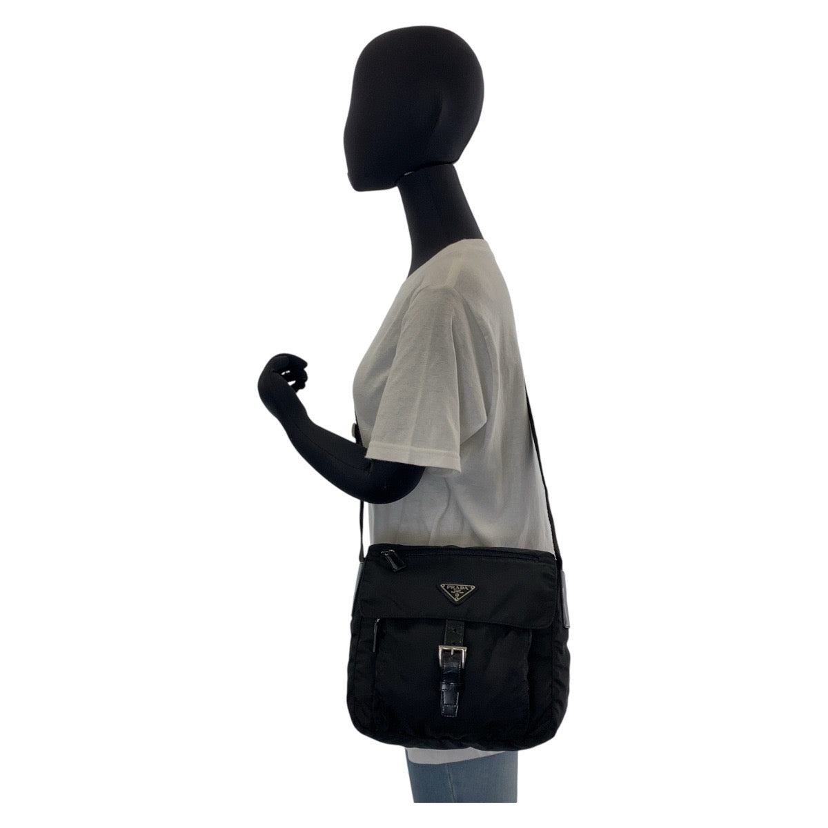 PRADA Shoulder Bag Nylon, Leather Black SilverMetal Crossbody Shoulder Bag Messenger Bag Test Triangle With logo mens Used Authentic