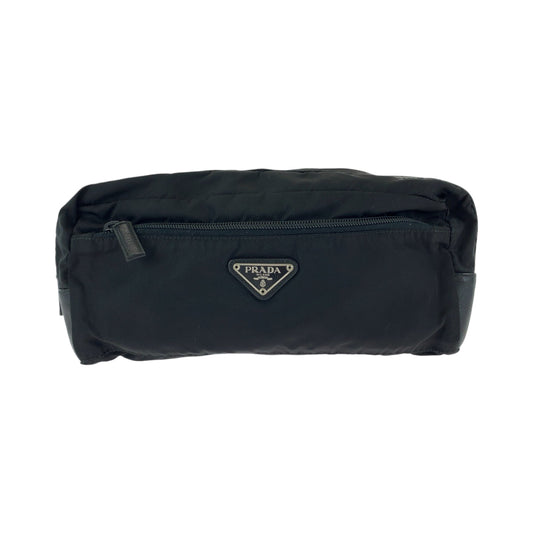 PRADA Clutch bag Nylon Black SilverMetal Clutch bag business bag pouch Test Triangle With logo mens Used Authentic