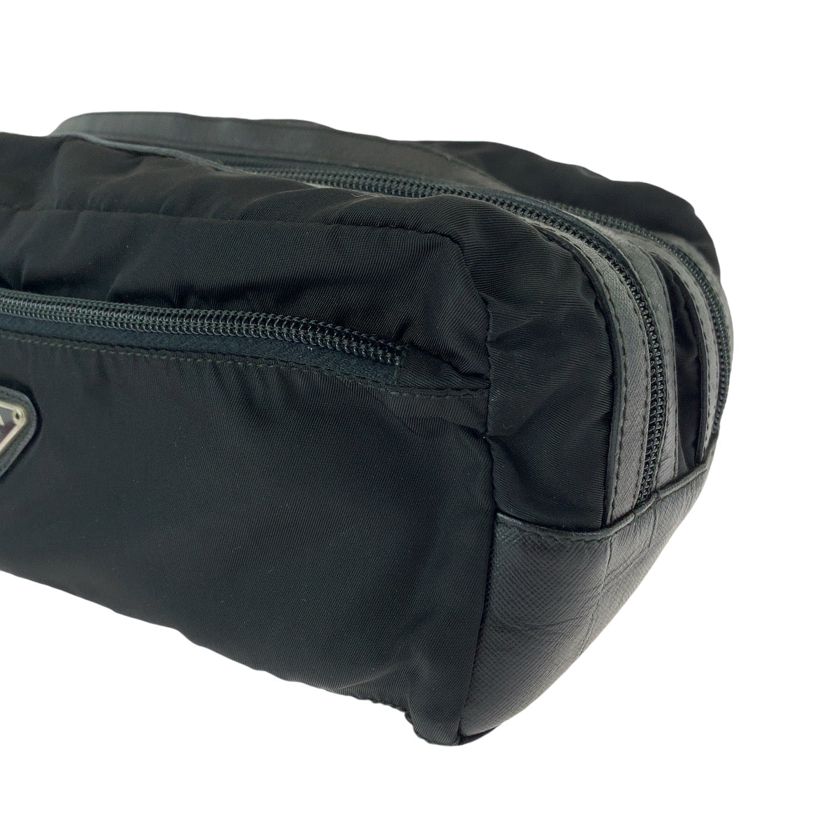 PRADA Clutch bag Nylon Black SilverMetal Clutch bag business bag pouch Test Triangle With logo mens Used Authentic
