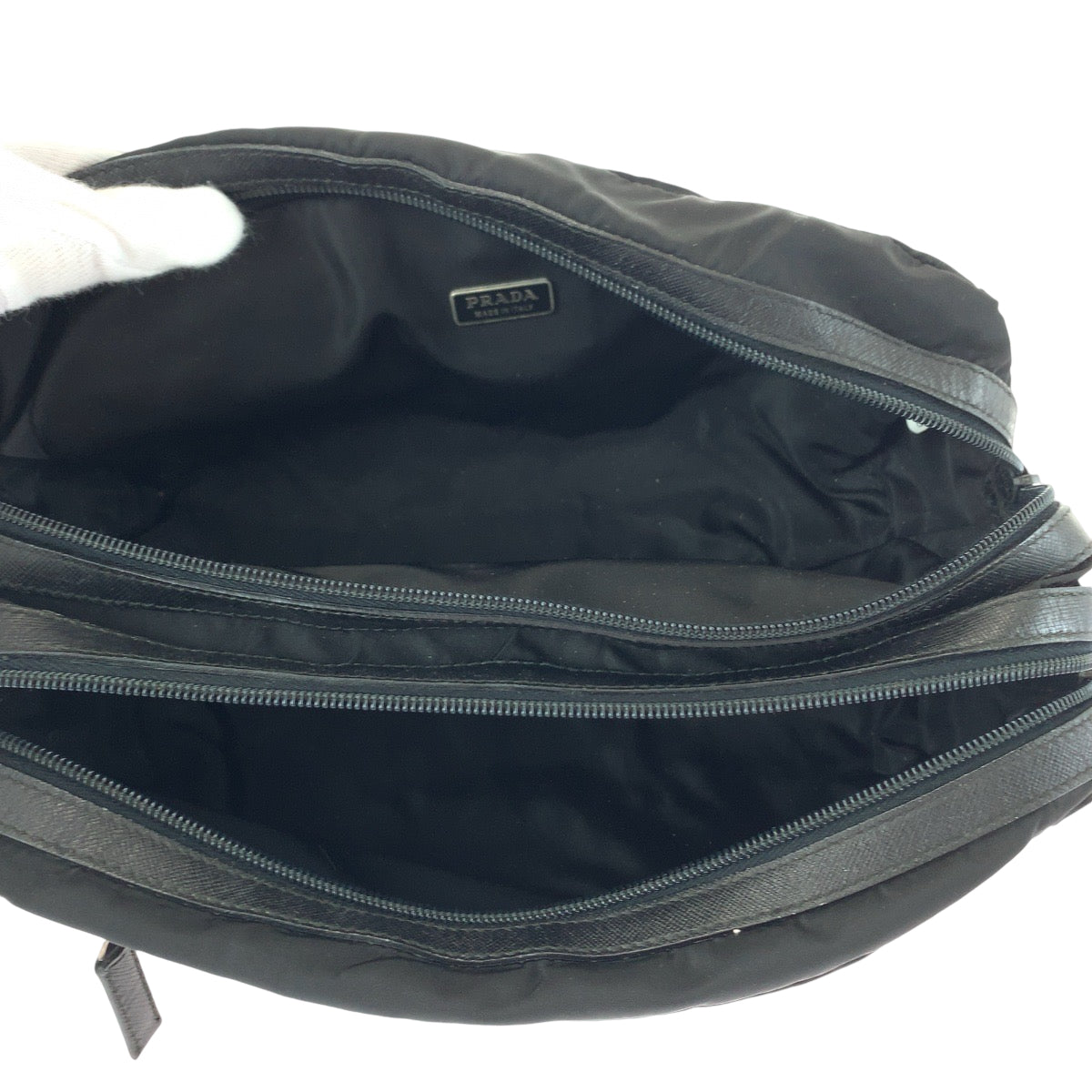 PRADA Clutch bag Nylon Black SilverMetal Clutch bag business bag pouch Test Triangle With logo mens Used Authentic