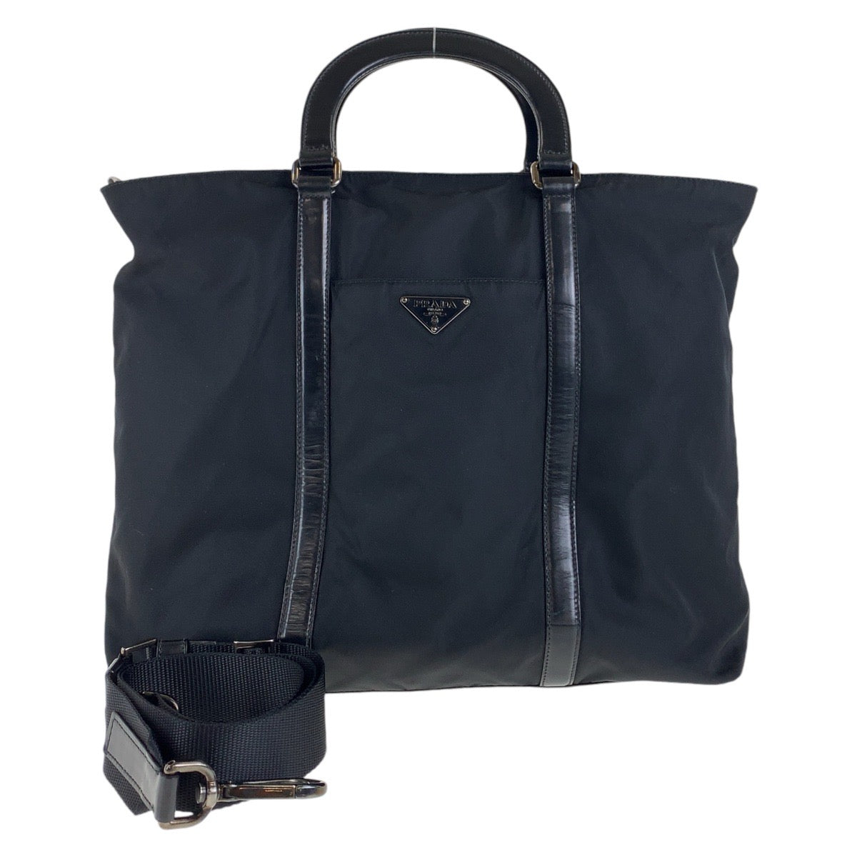 PRADA Business bag Nylon, Leather Black Gunmetal Business bag Briefcase 2way Test Triangle With logo mens Used Authentic
