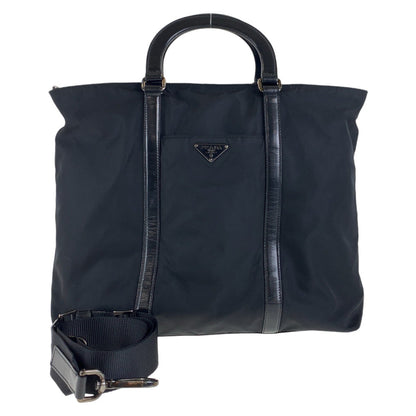 PRADA Business bag Nylon, Leather Black Gunmetal Business bag Briefcase 2way Test Triangle With logo mens Used Authentic