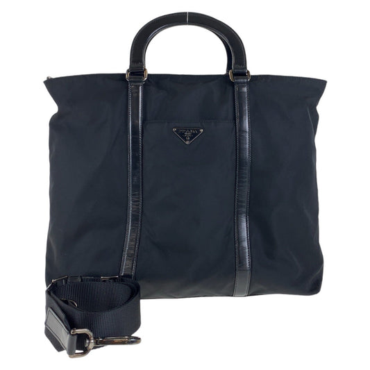 PRADA Business bag Nylon, Leather Black Gunmetal Business bag Briefcase 2way Test Triangle With logo mens Used Authentic