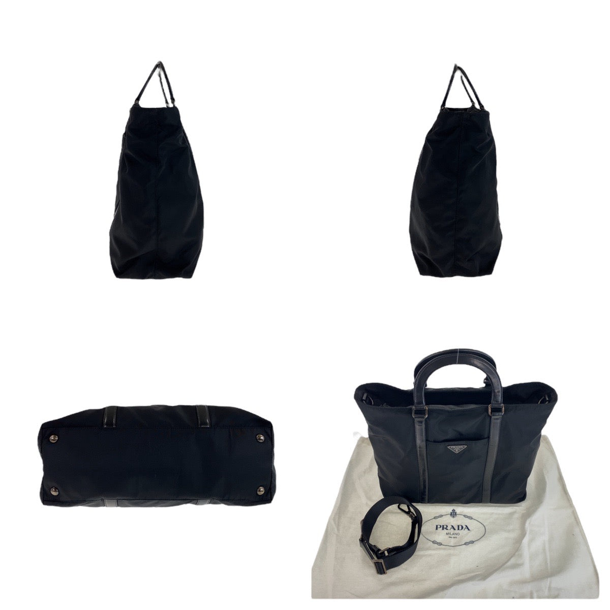 PRADA Business bag Nylon, Leather Black Gunmetal Business bag Briefcase 2way Test Triangle With logo mens Used Authentic