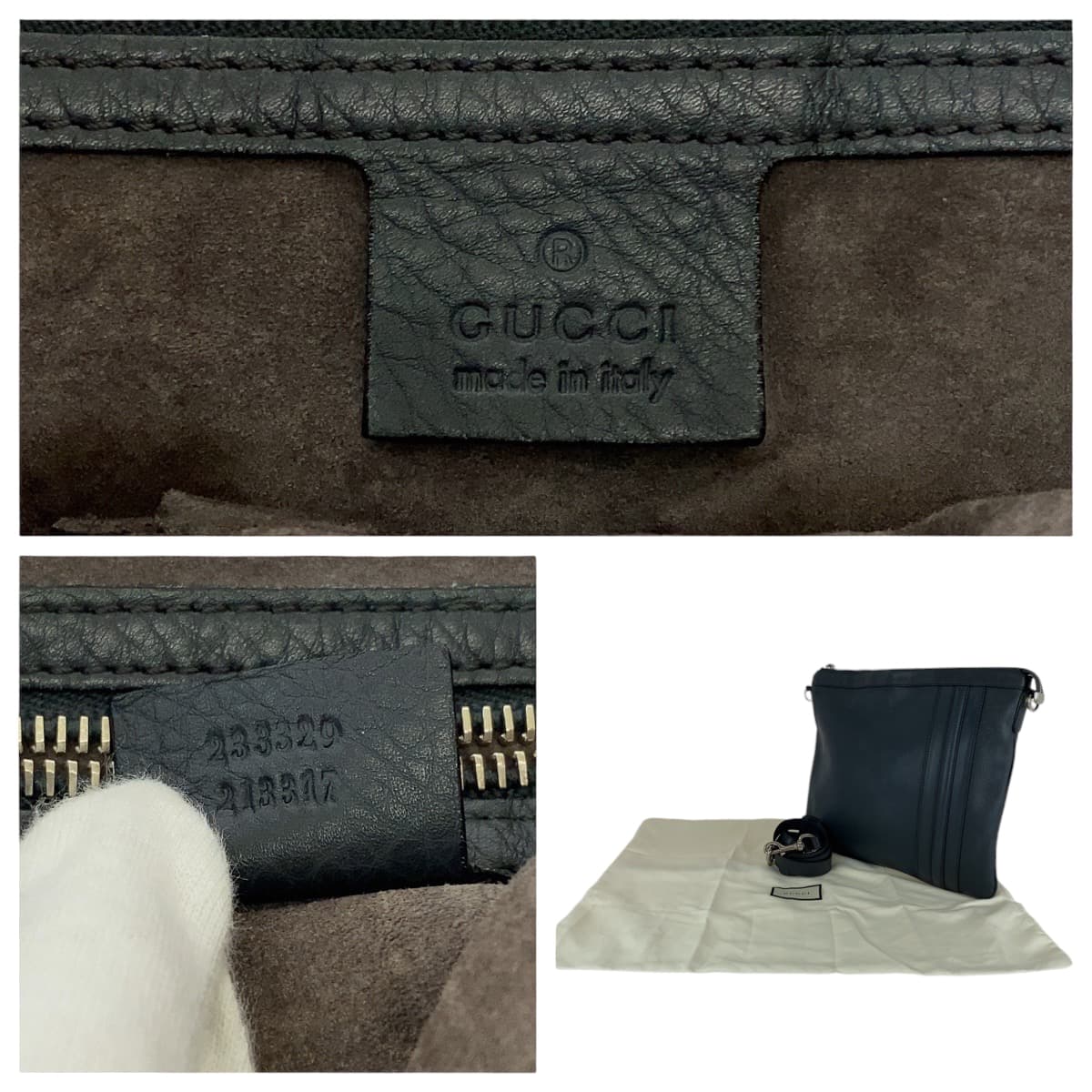 GUCCI Shoulder Bag 233329 leather Dark Grey SilverMetal Shoulder Bag pochette mens Used Authentic