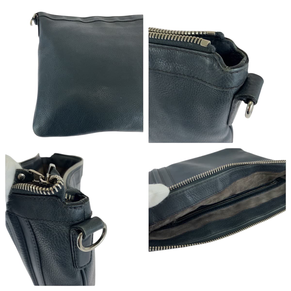 GUCCI Shoulder Bag 233329 leather Dark Grey SilverMetal Shoulder Bag pochette mens Used Authentic