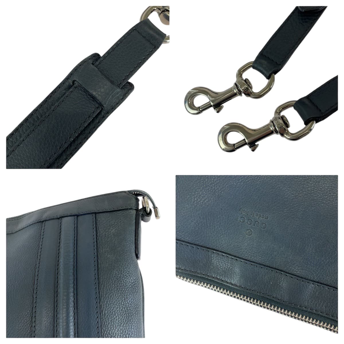 GUCCI Shoulder Bag 233329 leather Dark Grey SilverMetal Shoulder Bag pochette mens Used Authentic