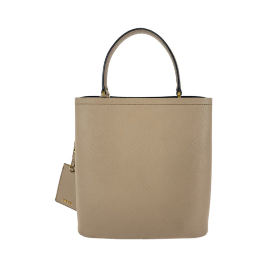 PRADA Handbag 1BA212 leather Pink Beige Gold Metal Handbag Safiano Panniers Women Used Authentic