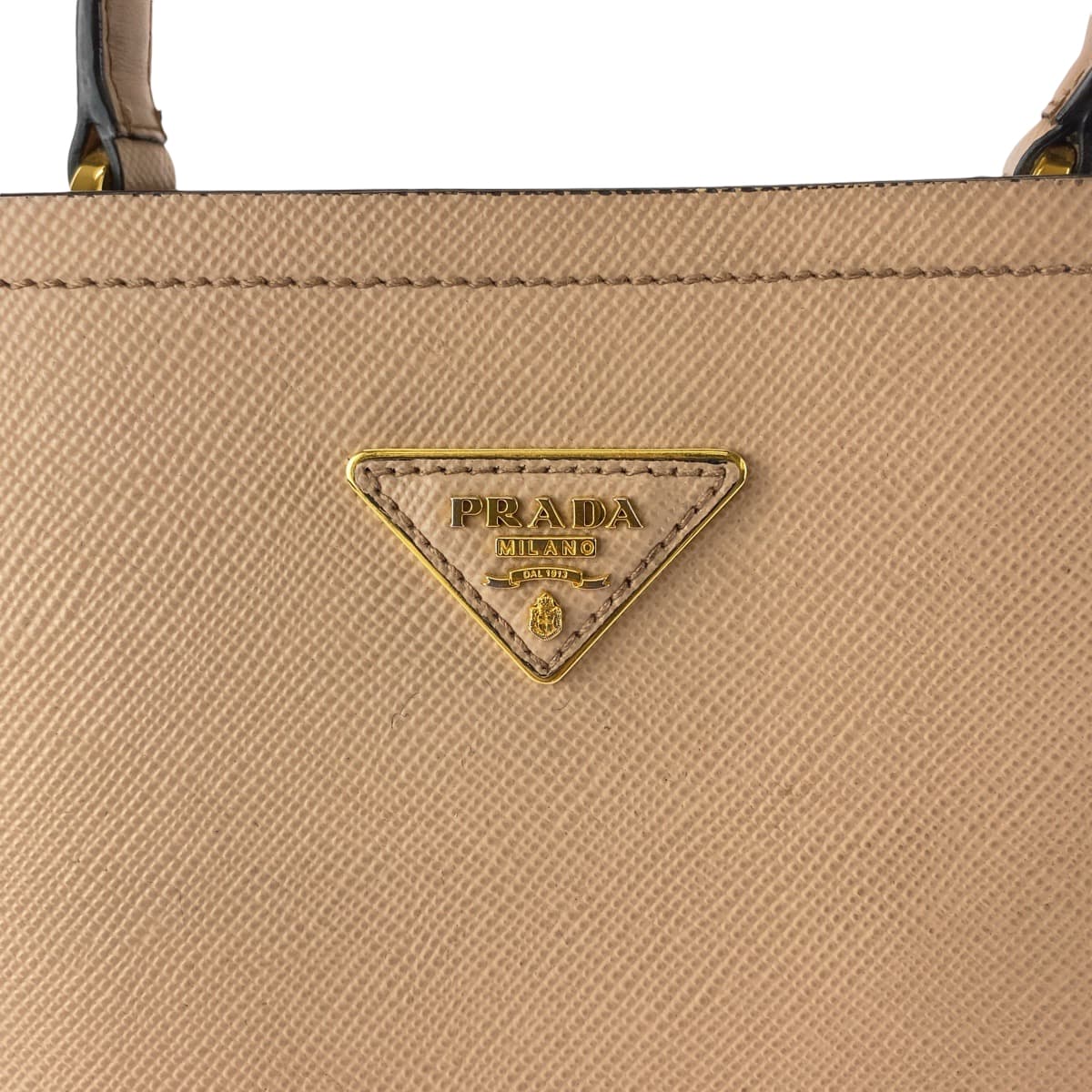 PRADA Handbag 1BA212 leather Pink Beige Gold Metal Handbag Safiano Panniers Women Used Authentic