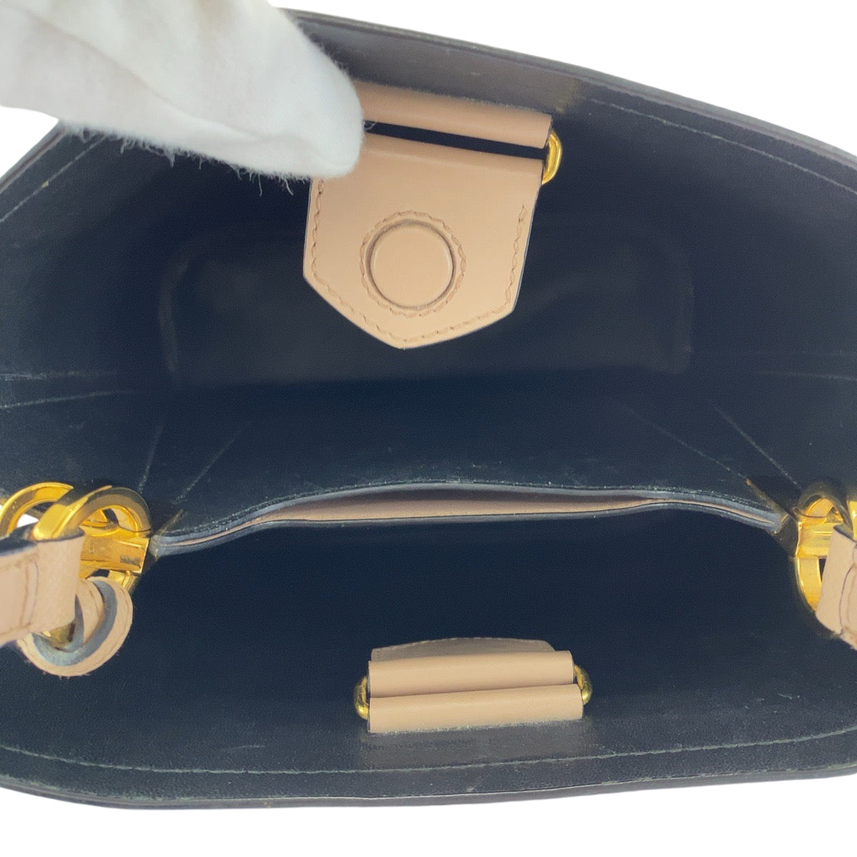 PRADA Handbag 1BA212 leather Pink Beige Gold Metal Handbag Safiano Panniers Women Used Authentic