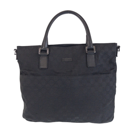 GUCCI Tote Bag 122797 GG canvas, leather Black SilverMetal Tote Bag Shoulder Bag Women Used Authentic