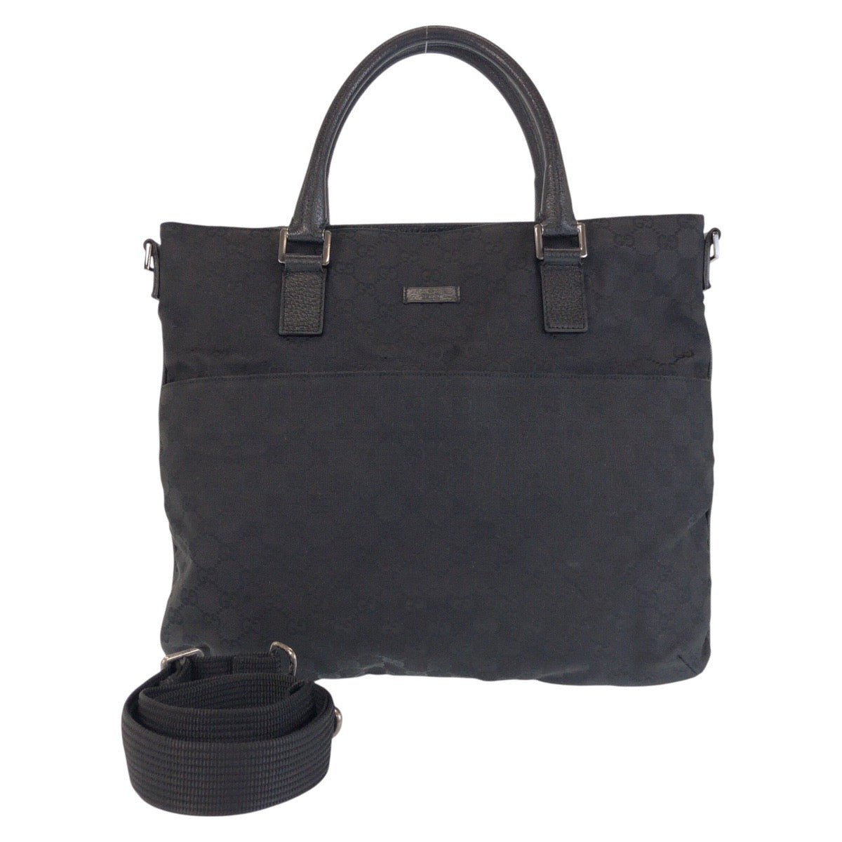 GUCCI Tote Bag 122797 GG canvas, leather Black SilverMetal Tote Bag Shoulder Bag Women Used Authentic