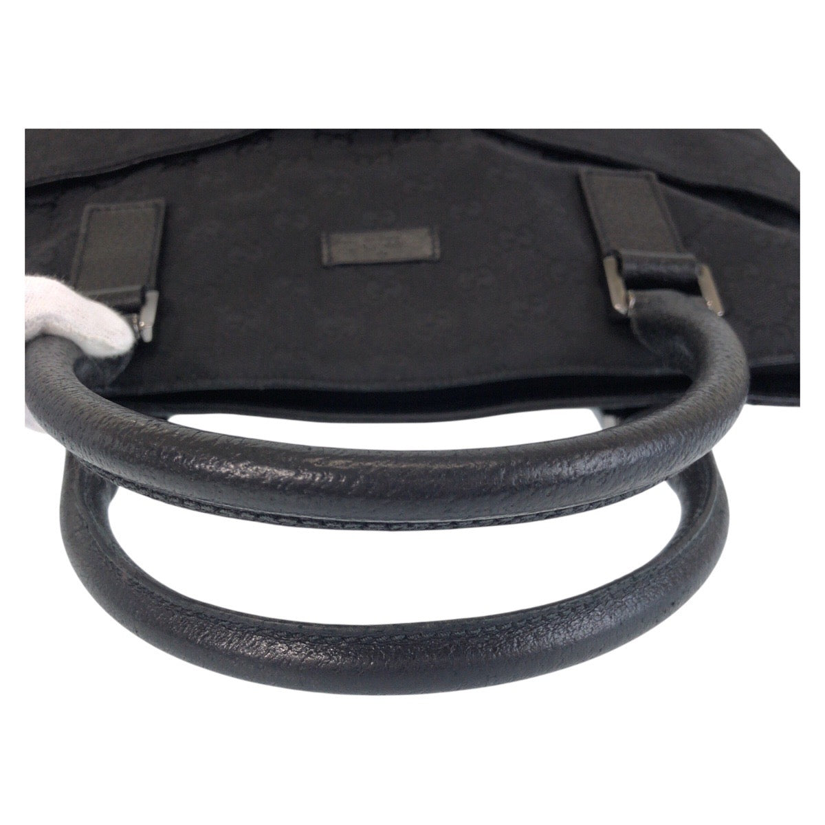 GUCCI Tote Bag 122797 GG canvas, leather Black SilverMetal Tote Bag Shoulder Bag Women Used Authentic
