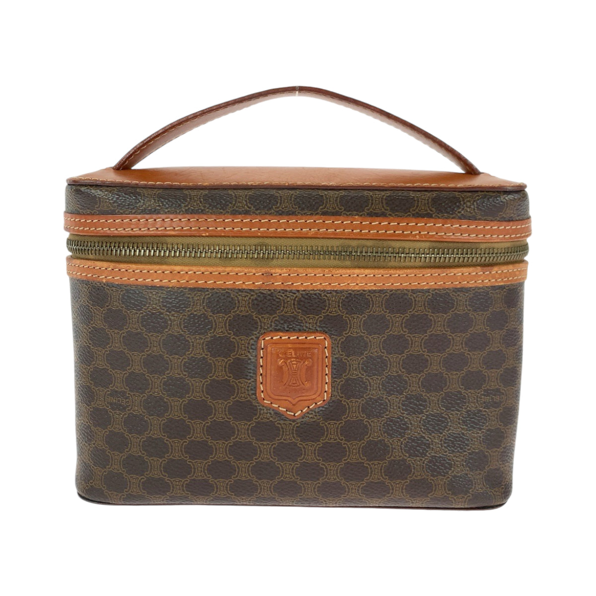 CELINE Handbag M95 PVC Brown Gold Metal Handbag vanity bag Macadam Pattern Women Used Authentic