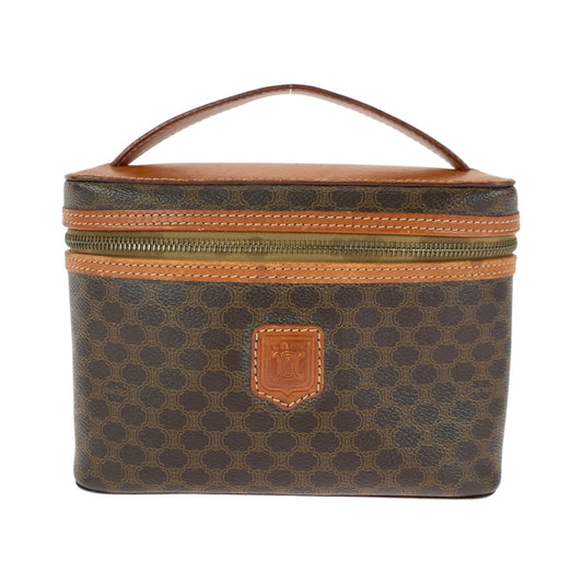 CELINE Handbag M95 PVC Brown Gold Metal Handbag vanity bag Macadam Pattern Women Used Authentic