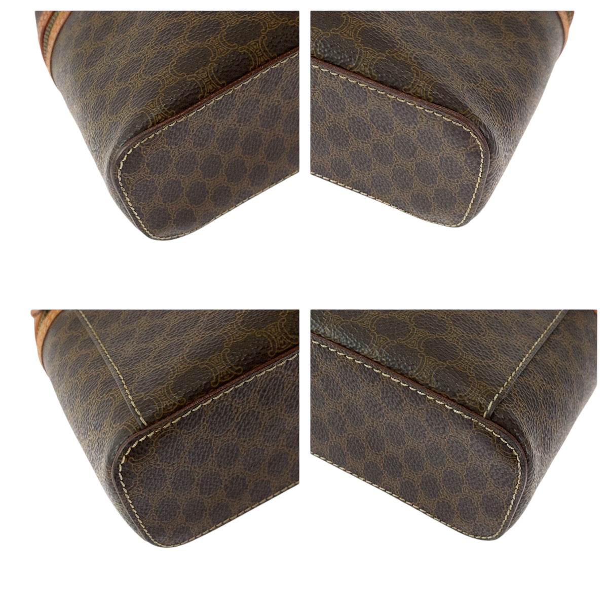 CELINE Handbag M95 PVC Brown Gold Metal Handbag vanity bag Macadam Pattern Women Used Authentic