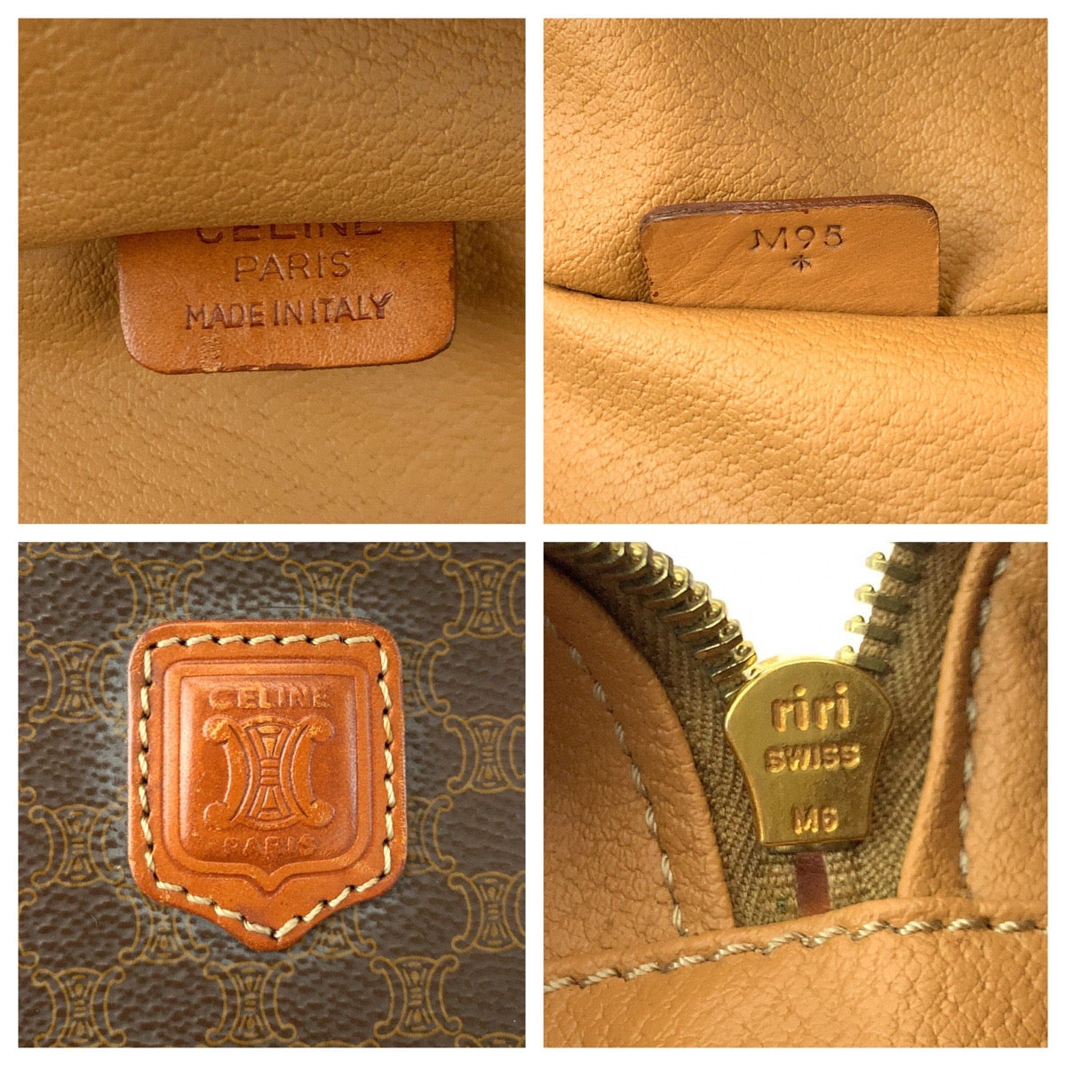 CELINE Handbag M95 PVC Brown Gold Metal Handbag vanity bag Macadam Pattern Women Used Authentic
