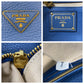 PRADA Tote Bag leather Blue GoldMetal Tote Bag Shoulder Bag Triangle With logo Women Used Authentic