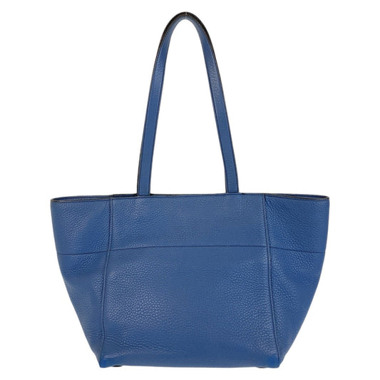 PRADA Tote Bag leather Blue GoldMetal Tote Bag Shoulder Bag Triangle With logo Women Used Authentic