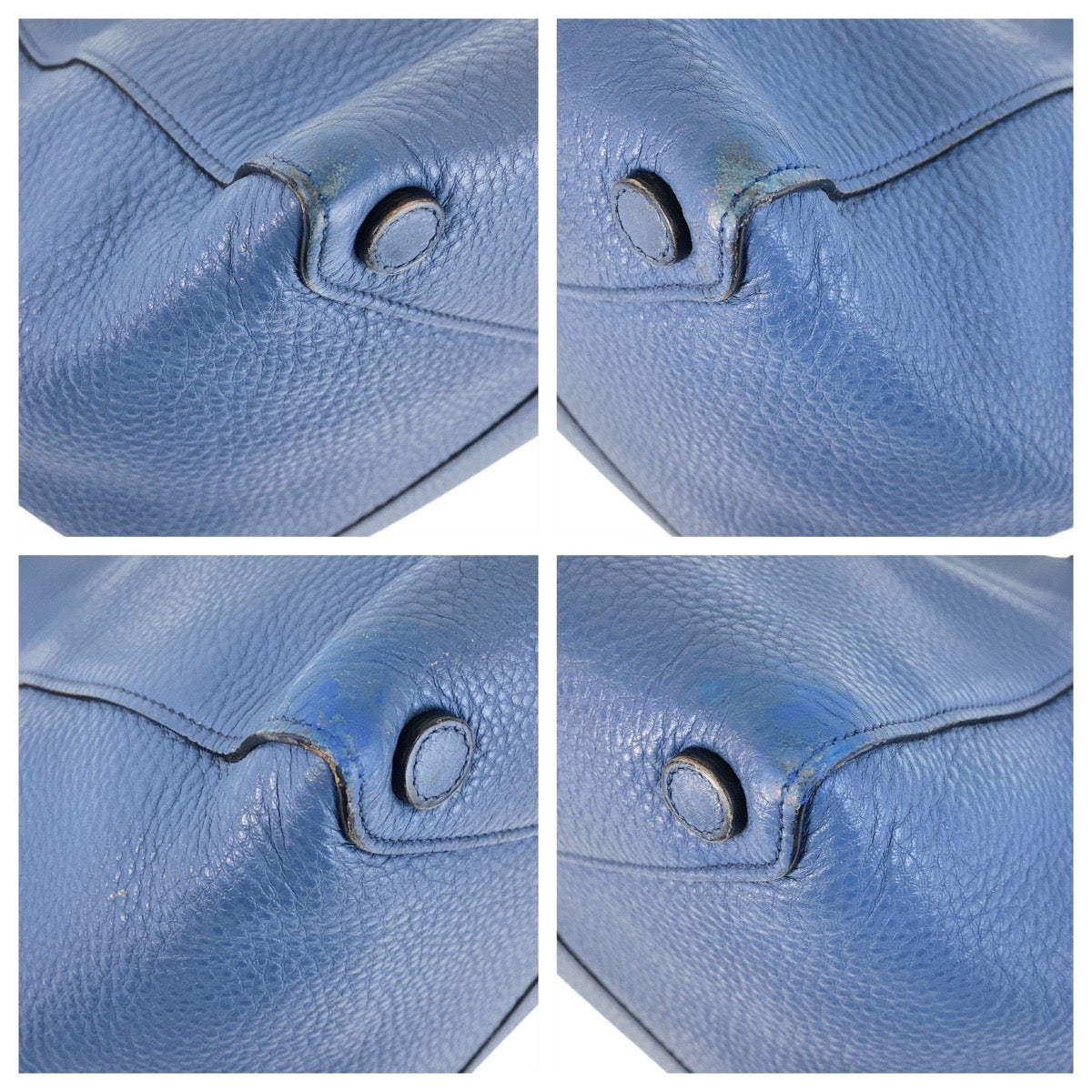 PRADA Tote Bag leather Blue GoldMetal Tote Bag Shoulder Bag Triangle With logo Women Used Authentic