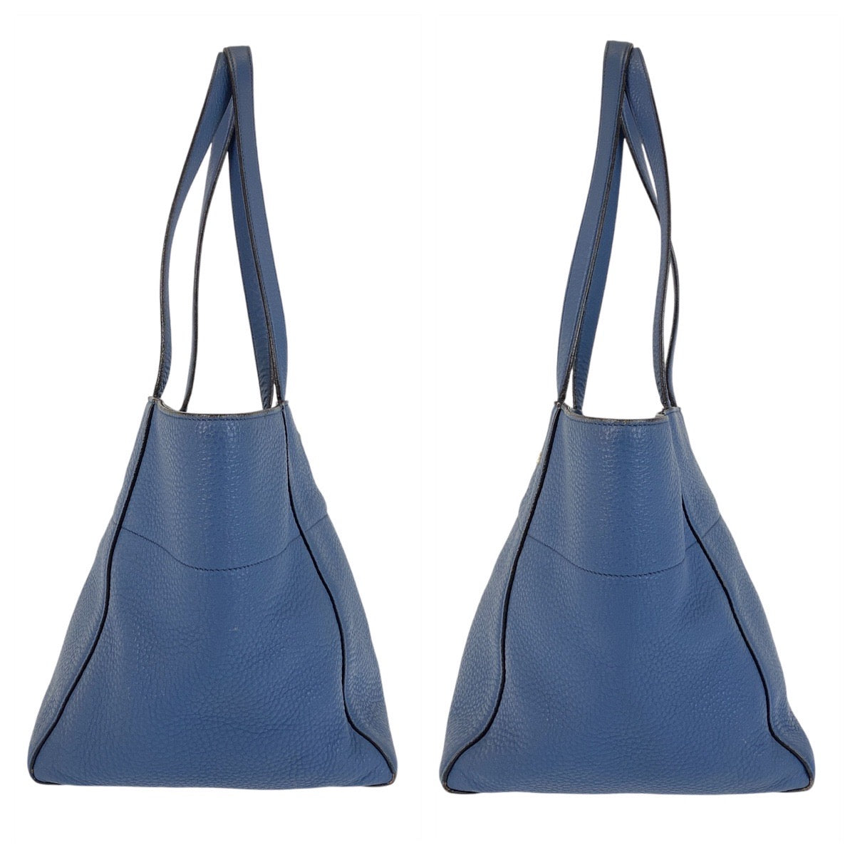 PRADA Tote Bag leather Blue GoldMetal Tote Bag Shoulder Bag Triangle With logo Women Used Authentic