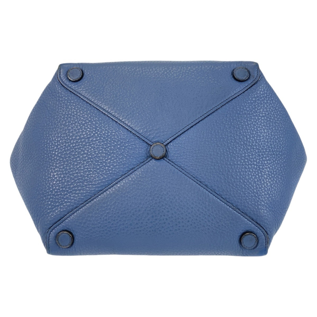 PRADA Tote Bag leather Blue GoldMetal Tote Bag Shoulder Bag Triangle With logo Women Used Authentic