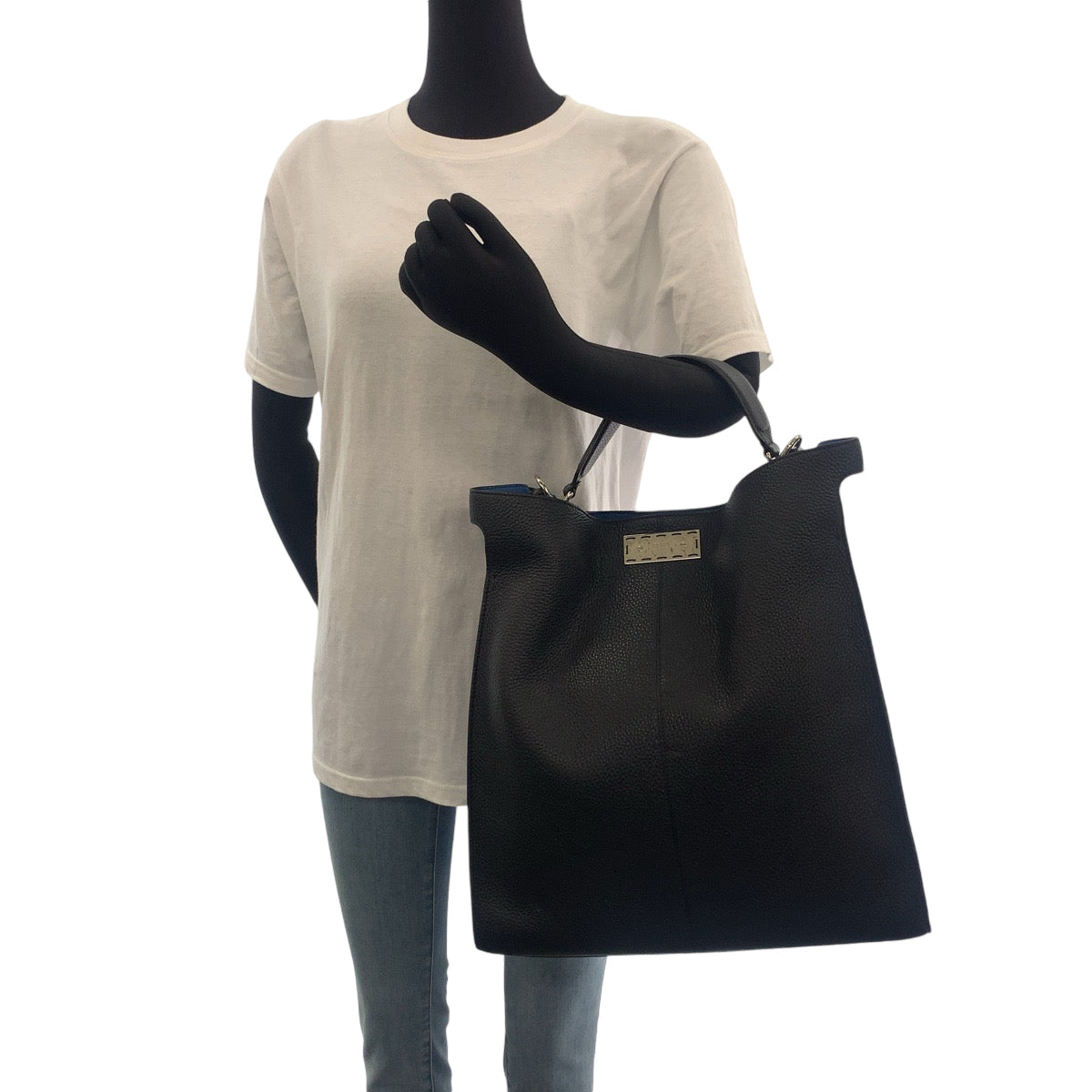 FENDI Business bag 7VA447 leather Black SilverMetal Business bag briefcase Peekaboo x light mens Used Authentic