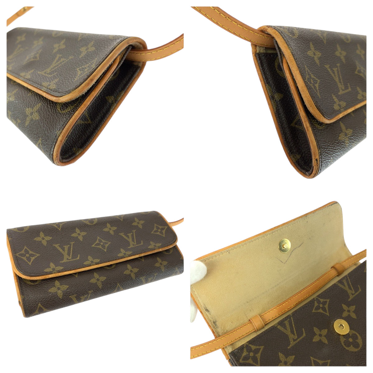 LOUIS VUITTON Shoulder Bag M51854 PVC Brown Gold Metal Shoulder Bag pochette Monogram Pochette Twin PM Women Used Authentic