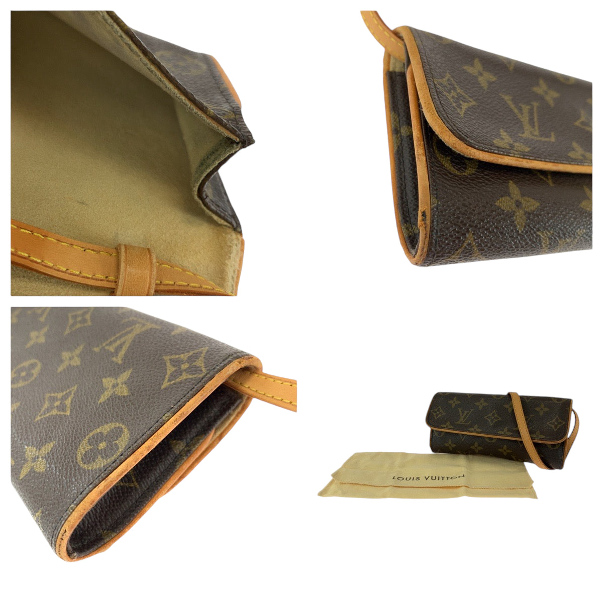 LOUIS VUITTON Shoulder Bag M51854 PVC Brown Gold Metal Shoulder Bag pochette Monogram Pochette Twin PM Women Used Authentic