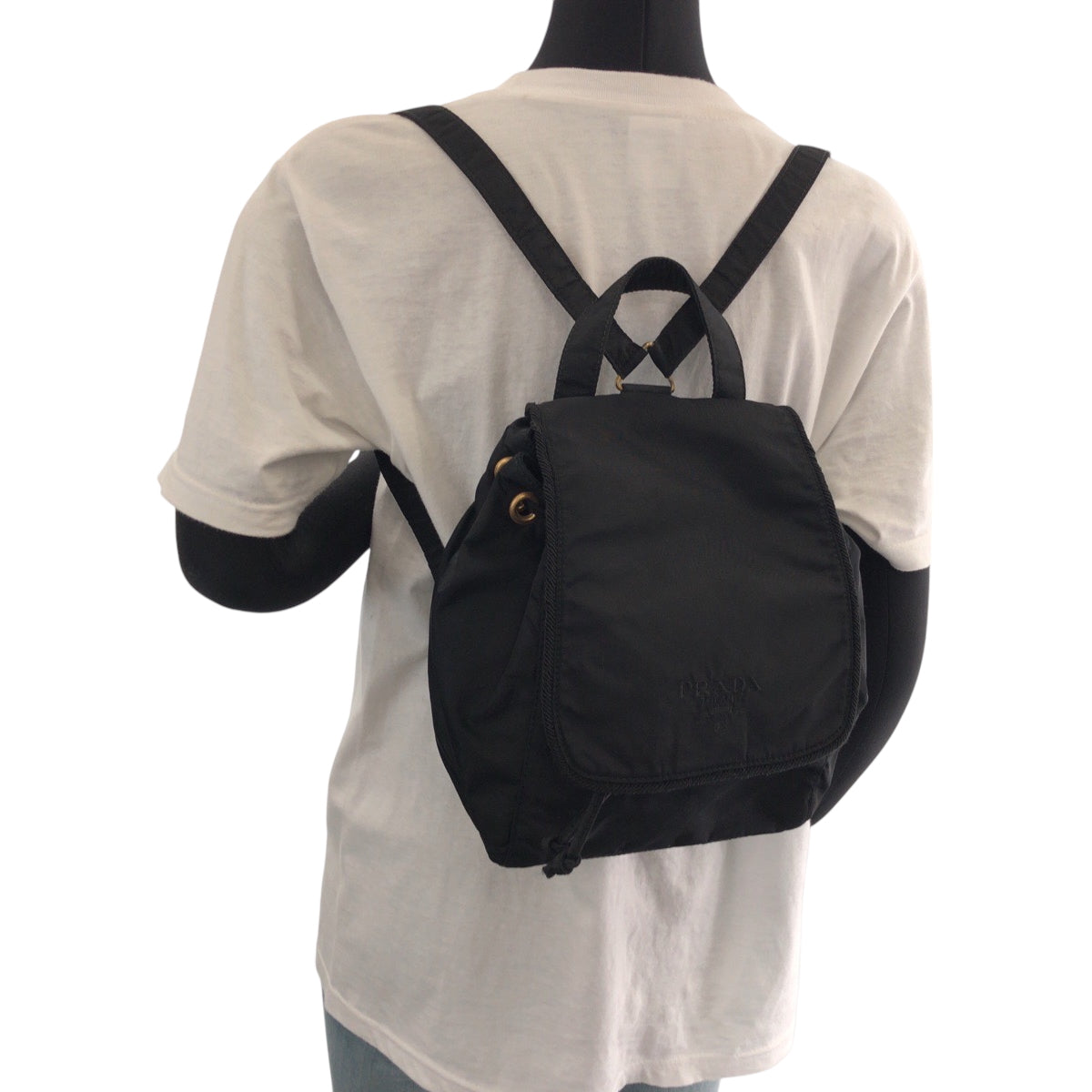 PRADA Backpack Nylon black Backpack Backpack Test embroidery Women Used Authentic