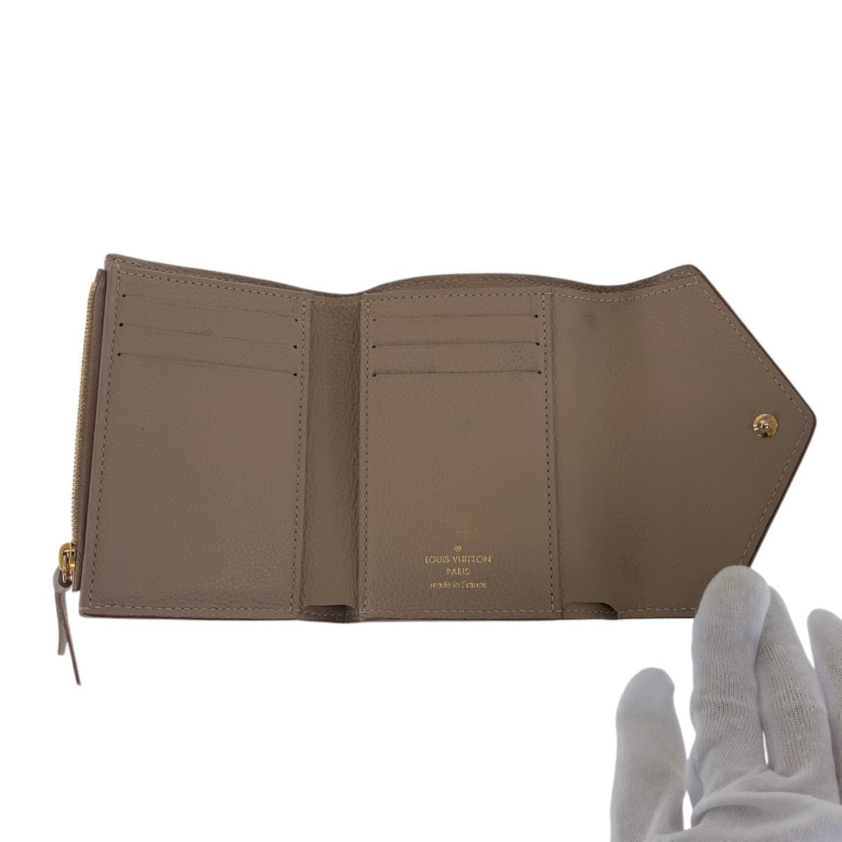 LOUIS VUITTON Tri-fold wallet M63529 leather Beige Greige Gold Metal Folding wallet Compact wallet Monogram Unplant Portefeuille Victorine Women Used Authentic