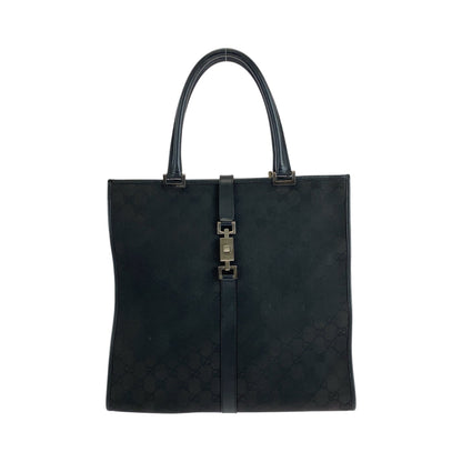 GUCCI Tote Bag 002 1064 GG canvas Black SilverMetal Tote Bag handbag Jackie Women Used Authentic
